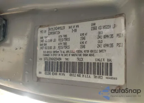 1999 Dodge Dakota Slt/Sport from USA, damaged, VIN 1B7GL22X6XS254094